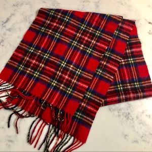 EUC Evseg Red Multi-Color Plaid Cashmere Scarf